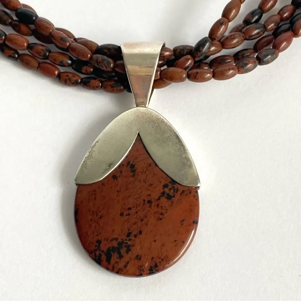 Jay King Mine Finds Necklace Mahogany Obsidian Jasper Sterling Silver Pendant‎